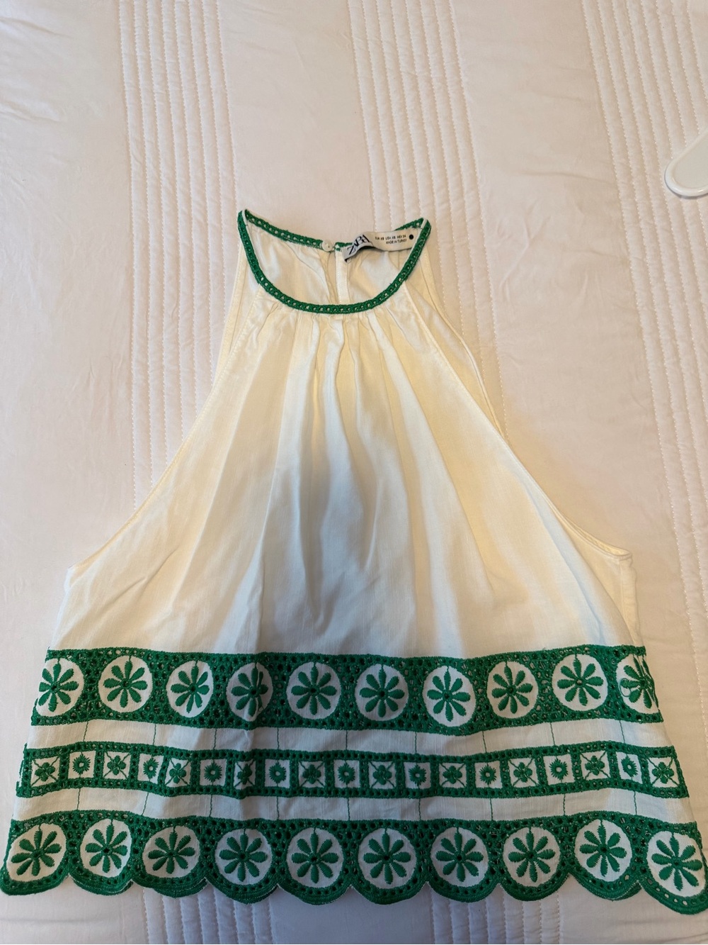 Zara White Tank Top with Green Trim